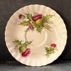 Saucer for Demitasse Cup with Gold Trim and Thistle Flower Design